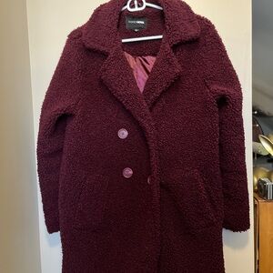 Fashion Nova Deep Burgundy Teddy Jacket